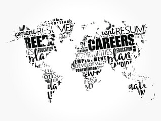 Fototapeta na wymiar Careers word cloud in shape of world map, business concept background