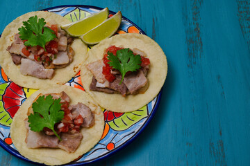 メキシコ料理の美味しいタコス　コピースペースあり　Delicious Mexican tacos with copy space