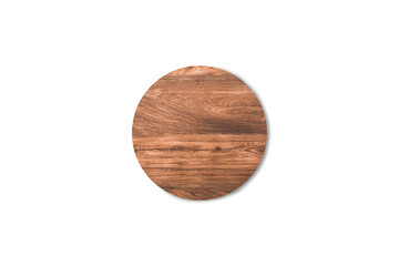 Empty round wooden cutting board isolated on white background with clipping path for work or design