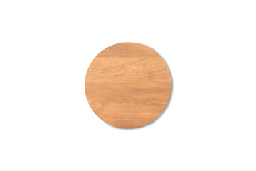 Empty round wooden cutting board isolated on white background with clipping path for work or design