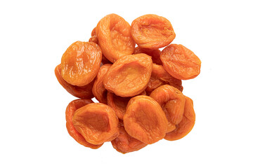 a bunch of dried apricots, a useful ingredient for a healthy diet. Isolate on a white background, top view