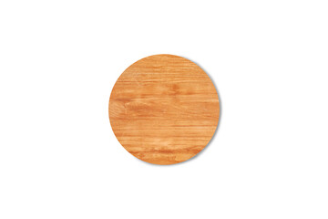 Round wooden cutting board isolated on white background with clipping path for work or design