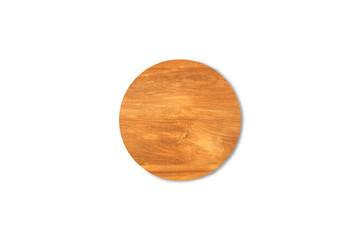 Round wooden cutting board isolated on white background with clipping path for work or design