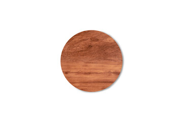 Round wooden cutting board isolated on white background with clipping path for work or design