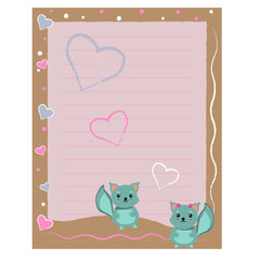 Girly notebook page design in pink color. Note page cute design. Love letter design.
