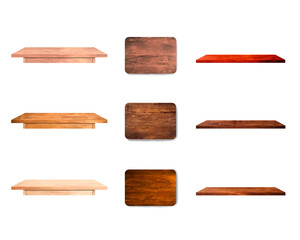 Group of table board and shelf isolated on white background with clipping path for work or design