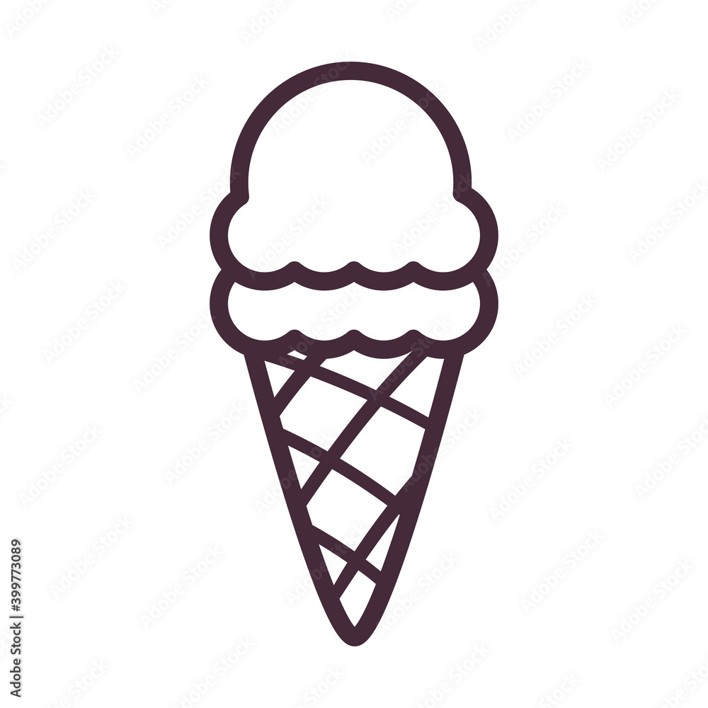 Poster ice cream cone with 2 balls line style icon vector design