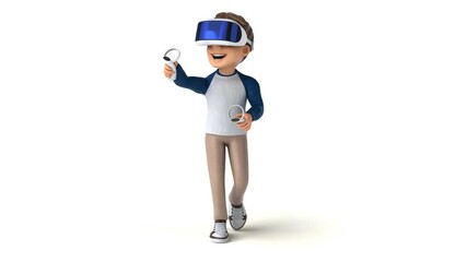 Fun 3D cartoon kid with a VR Helmet