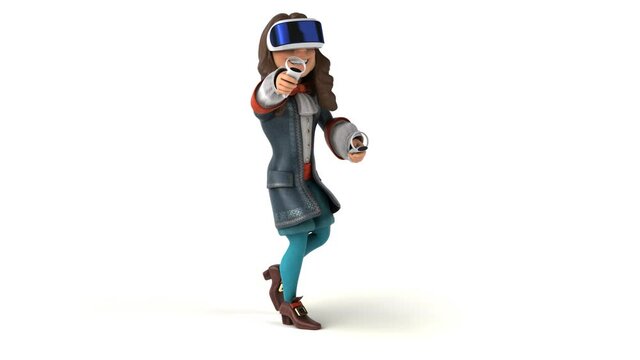 Fun 3D cartoon baroque character with a VR Helmet