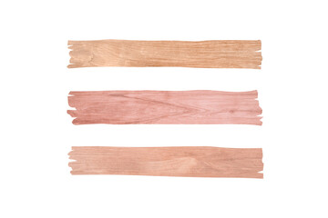Three wooden slats isolated on white background with clipping path for design or work