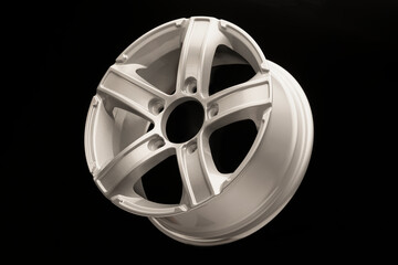 silver five-spoke alloy wheels rim for a crossover or SUV on a black background