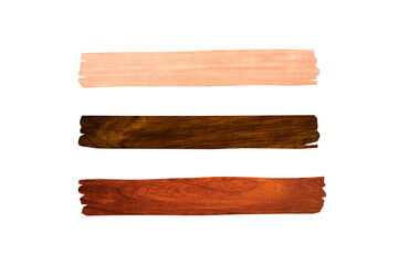 Obraz premium Three wooden slats isolated on white background with clipping path for design or work