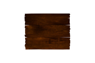 Front view of old wooden sign isolated on white background with clipping path for design