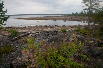 landscape rocks lichen shore water lake reflection in water sky clouds forest on stone island wildlife beauty wallpaper background travel hike view outdoor north white sea 2015