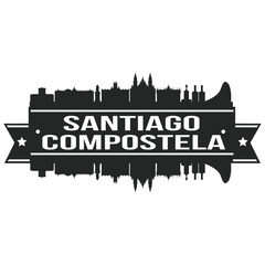 Santiago de Compostela Spain Skyline Silhouette Design City Vector Art Famous Buildings Stamp Stencil.
