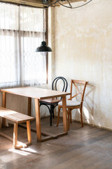empty table and chair in coffee shop cafe