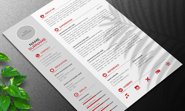 Resume Layout and Cover Letter with Red Accents.