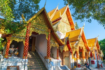Naklejka premium Chiang Mai, THAILAND - DEC 8, 2020: Golden mount at the temple at Wat Phra That Doi Suthep.