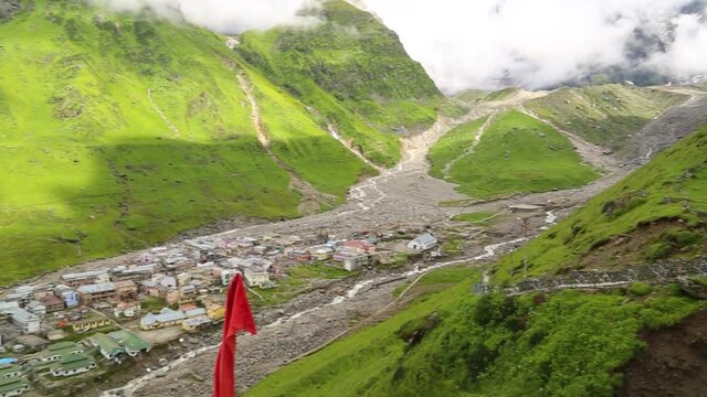After Disaster in kedarnath temple 2013 life started again in 2014 . Cloud burst killed at least 20 thousand people and hundred of people still missing . High quality Full HD footage