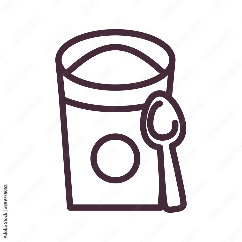 Poster ice cream bucket with spoon line style icon vector design