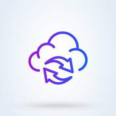 backup data sign line icon or logo. Cloud sync or cloud refresh concept. Data Storage Cloud linear illustration.
