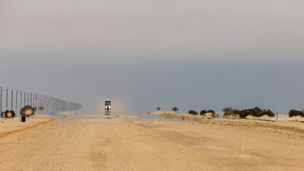 Fototapeta na wymiar Mirage seen while crossing the Namib Desert