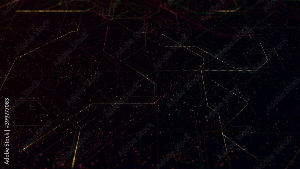Poster lines moving in diagram on dark background. animation. beautiful technological background with glowi