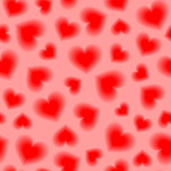 Vector seamless pattern with red blurred hearts on a pink background.  It can be used for congratulations on Valentine's Day, wedding or other romantic holiday.