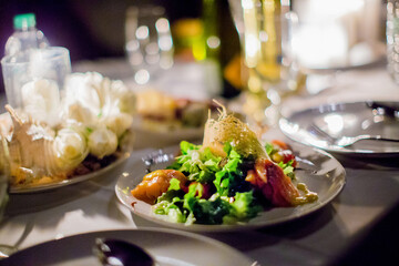 A gourmet dish on the table in a Michelin restaurant