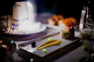 A gourmet dish on the table in a Michelin restaurant