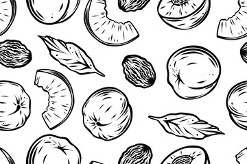 Seamless pattern of peaches, vector