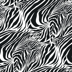 Seamless vector black and white zebra fur pattern. Stylish fashionable wild zebra print. Animal print background for fabric, textile, design, advertising banner. © Fidan.Stock