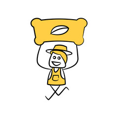 farmer holding fertilizer sack yellow doodle man theme