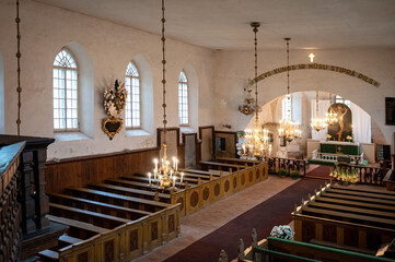 The interior of a small church in the town of Bauska. Latvia