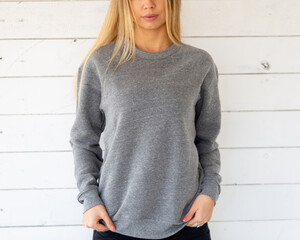 Woman in grey blouse, for mockup - 399781066