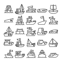 ship, boat, vessel, sailing boat icons set line theme