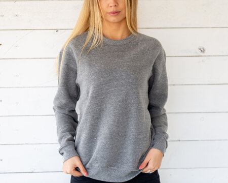Woman in grey blouse, for mockup