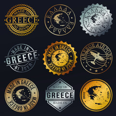 Greece Metal Stamps. Gold Made In Product Seal. National Logo Icon. Symbol Design Insignia Country.