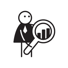 doodle character holding magnifier glass with graph
