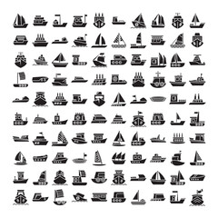 big collection of ship, vessel, boat, yacht, cruise ship, ferry and ocean liner icons set