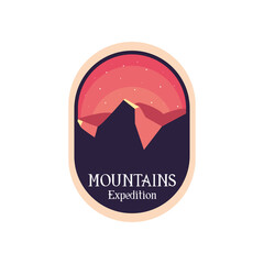 mountains expedition at night landscape label vector design
