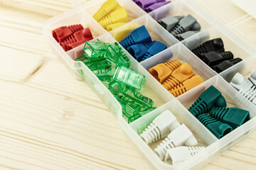 assorted caps green, red and rj 45 connector for wire engineer set
