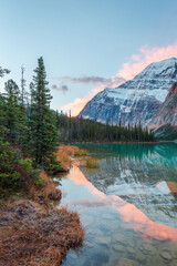 Sunrise at Edith Cavell Lake in Jasper National Park of Canada, Alberta