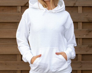 White hoodie sweatshirt mockup with copy space - 399783404