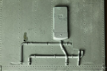 Miniature plastic model container truck car show detail of heat ventilation part.  