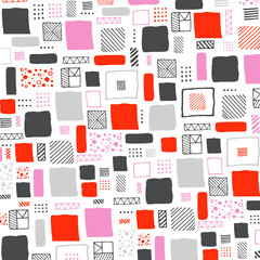 abstract geometric pattern with red and pink straight line grunge texture on white.