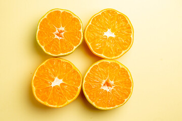 Fototapeta na wymiar top view fresh tangerine slices on white background fresh color fruit orange citrus