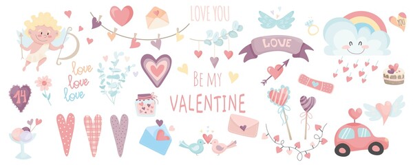 Big set of Valentine's day hand drawn vector illustration. Valentine's Day sticker kit
