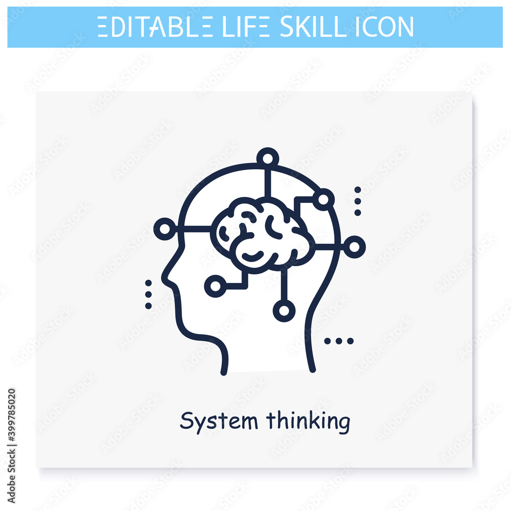 Poster system thinking line icon. planning, analyzing. personality strengths and characteristics.soft skill