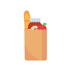 bread baguette jam and apple inside bag vector design